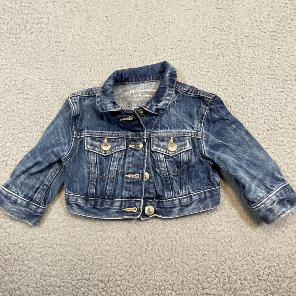 Gap Denim Trucker Jacket Kids 12-18 Months Blue Excellent Cotton Cropped Wash